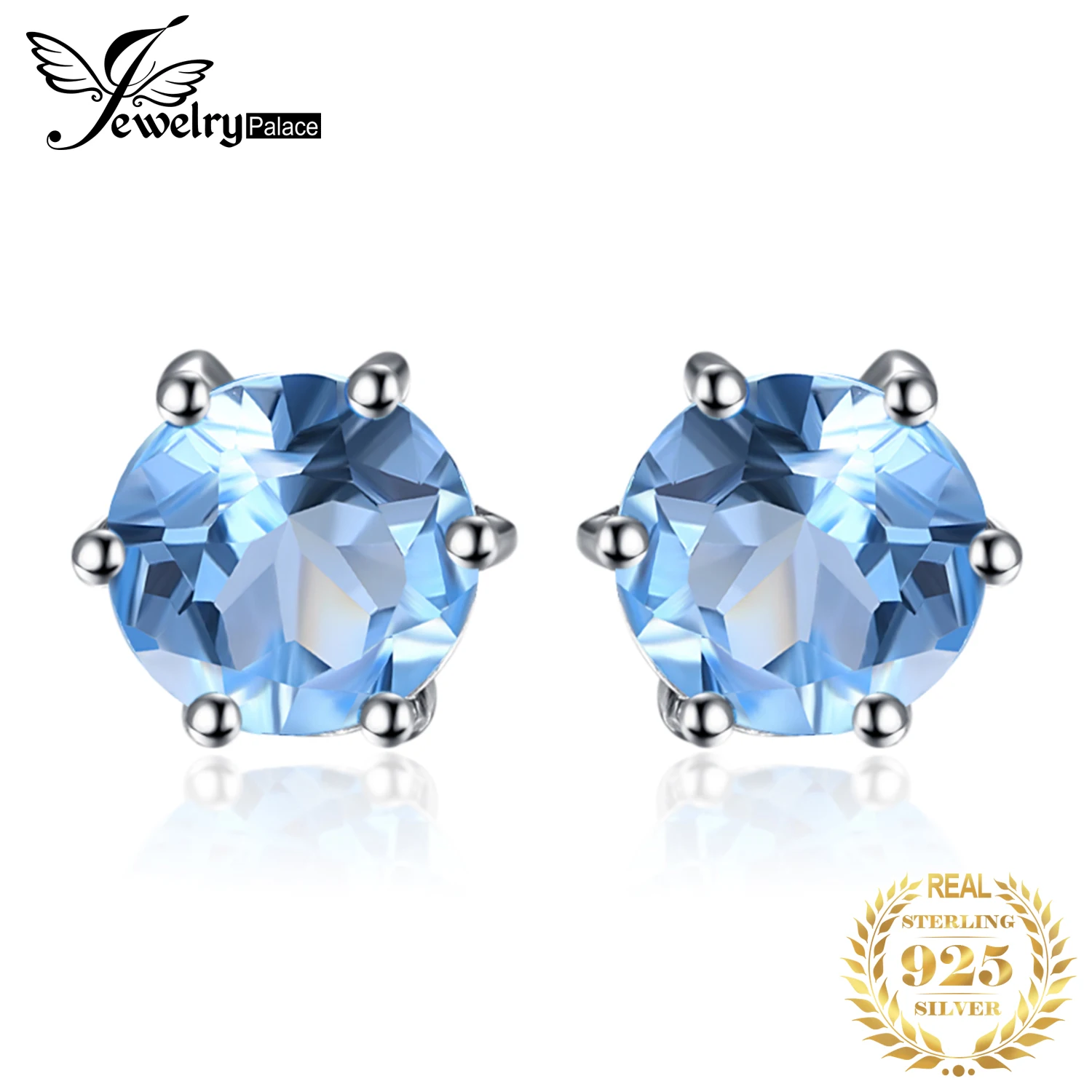 Jewelrypalace круглый 1.2ct Природный Голубой топаз Серьги гвоздики Твердые