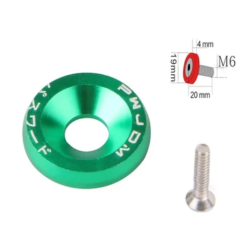 

10pcs Green Aluminum JDM Fender Washers and M6 Bolt Car Modified Hex Fasteners Fender Washer Bumper Engine Concave Screws