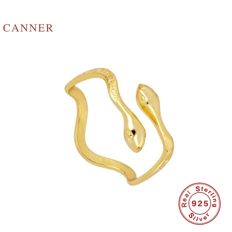 

CANNER Creative Double Snake Cross Opening Ring 100% 925 Sterling Silver Anillos Gold Rings For Women Luxury Fine Jewelry Rings