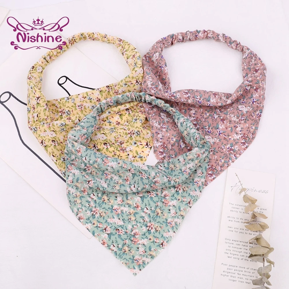Nishine Women Fashion Floral Pattern Triangular Elastic Hairband Vintage Print Turban Headband Girls Headwear Photogrpahy Props |
