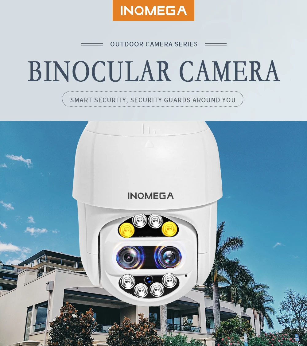 

INQMEGA 1080P HD Dual-Lens Wireless Smart Alert PTZ Outdoor IP66 Waterproof Binocular Mini Camera Motion Detection Two Way Aud