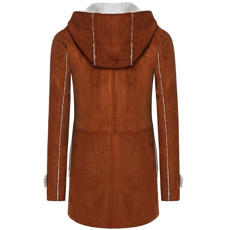 Зимняя теплая Женская парка из овечьей шерсти с капюшоном, спортивная куртка с роговой пряжкой, верхняя одежда