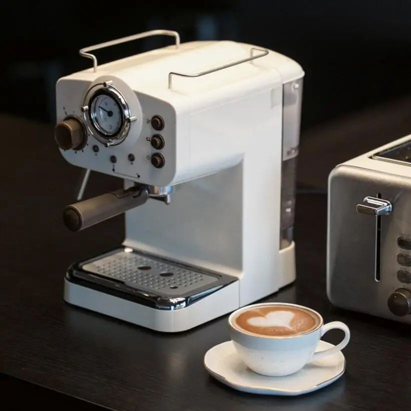 15Bar Espresso Offee Machine Maker Retro Style Semiautomatic Italian Steam Type Milk Foam 2 and 1 Handles Easy To Use