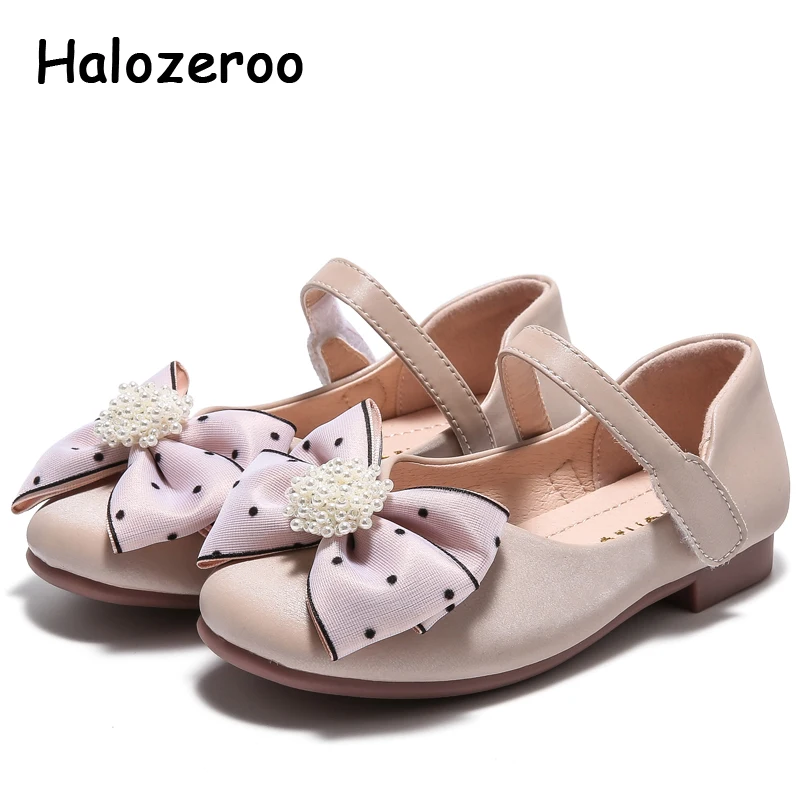 2020 Spring Kids Pearl Shoes Baby Girls Bow Princess Flats Children Beige Brand Dress Sweet Soft Mary Jane New |