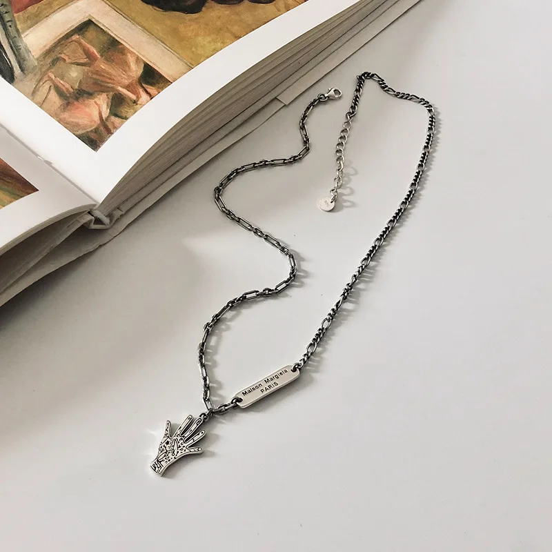 

S925 Fine Silver Cool Palm Necklace Women's Japanese-style INS Korean-style Simple Retro Thai Silver Necklace New Products