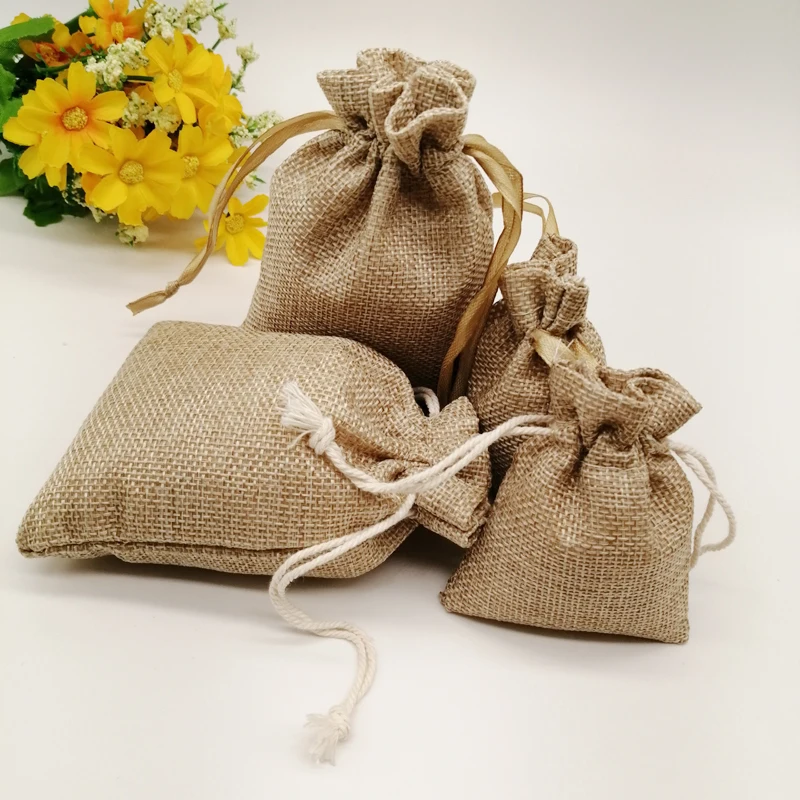 50pcs Jute Zak Jute Linen Drawstring Bag Gift Bag Jutte Zakjes Diy Handmade Jute Bag Pack Christmas Party Wedding Jewelry Pouch