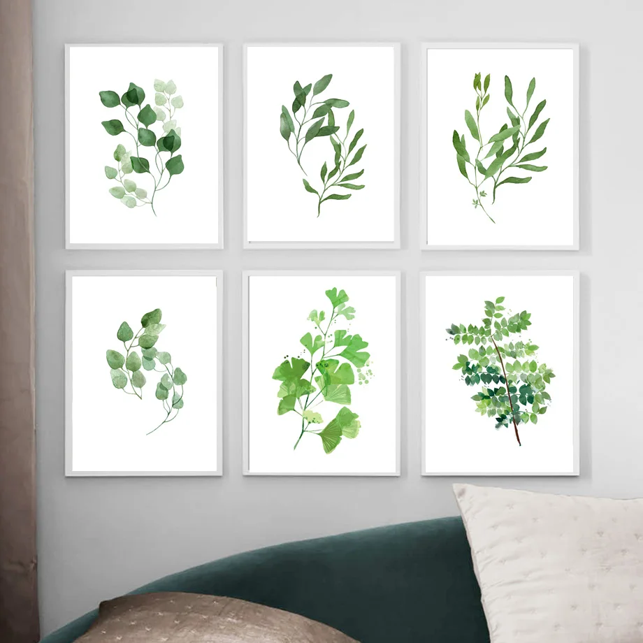 

Nordic Minimalist Green Plant Leaves Wall Art Canvas Painting Posters And Prints Wall Pictures For Living Room Bedroom Decor