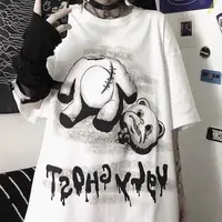 Camicia Harajuku T-shirt a maniche corte orso scuro da uomo e da donna stampato bianco sciolto All-Match studente Top abiti Punk alla moda