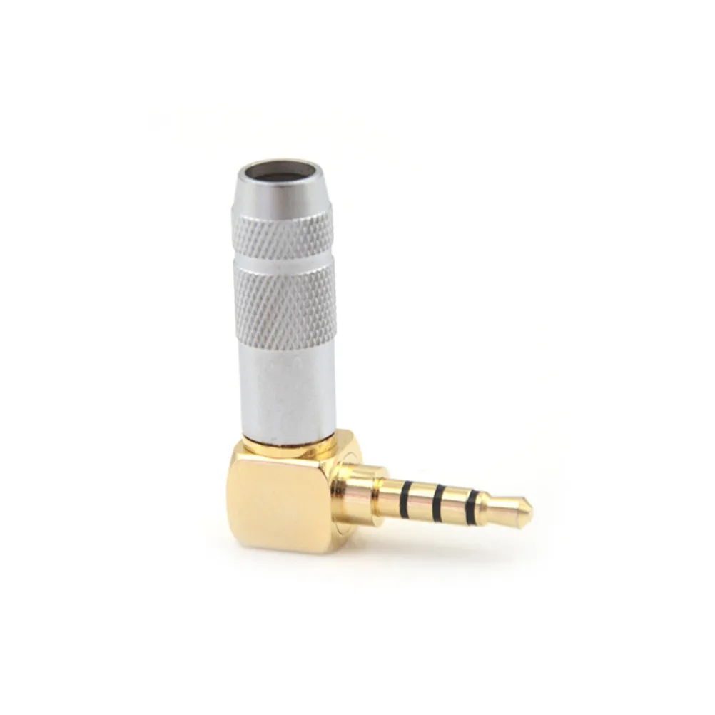 Silver Stereo 3.5mm 4 Pole 90 Degree Repair Headphone Jack Plug Cable Solder High End Product Audio Connector