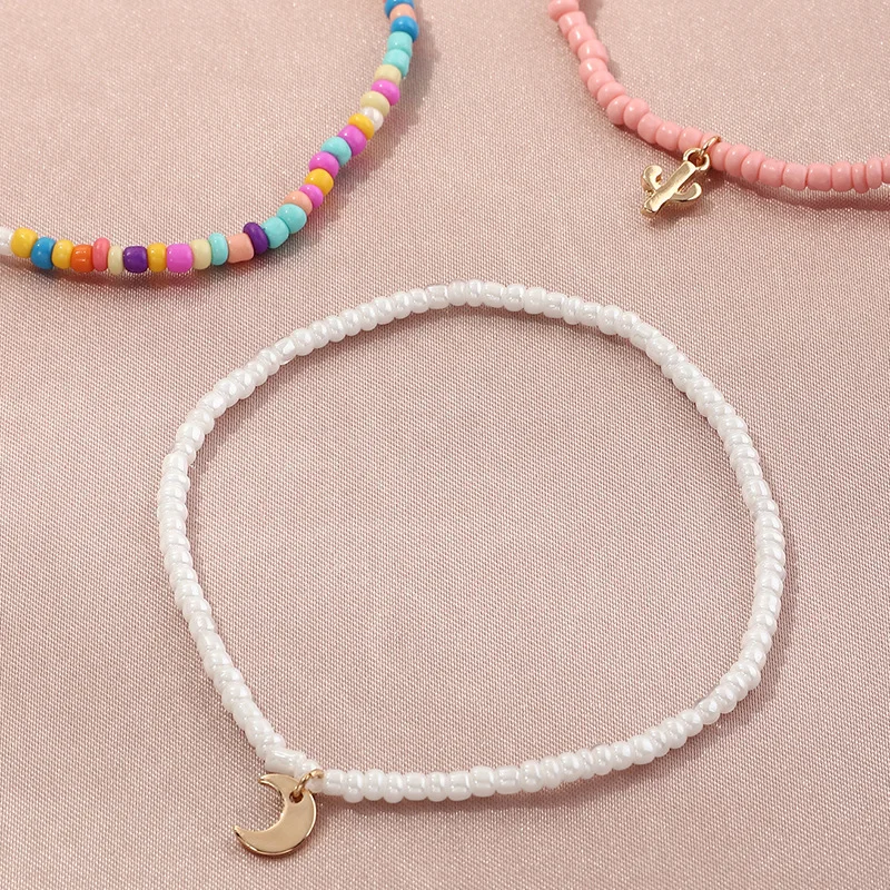 4PCS/SET Bohemian Color Multilayer Anklet Women Mixed Star Moon Cactus Lock Pendant Summer Beach Casual Jewelry Friendship Gift - Image 5