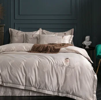 

Spring and summer washed silk cotton four-piece set of solid color B version of cotton embroidery quilt cover bedding