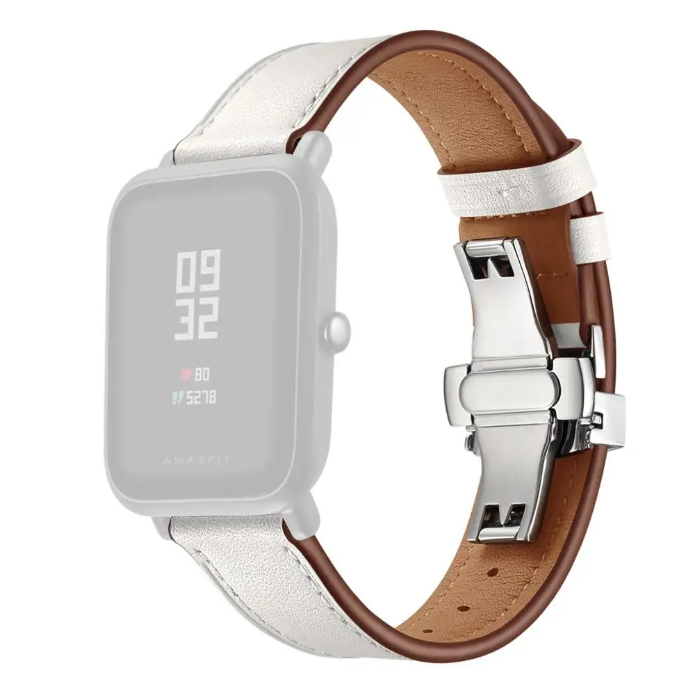 White Для Huami Amazfit Bip быстросъемный мягкий кожаный ремешок премиум класса Сменный ремешок Смарт-часы браслет долговечные аксессуары#729 - Цвет: White