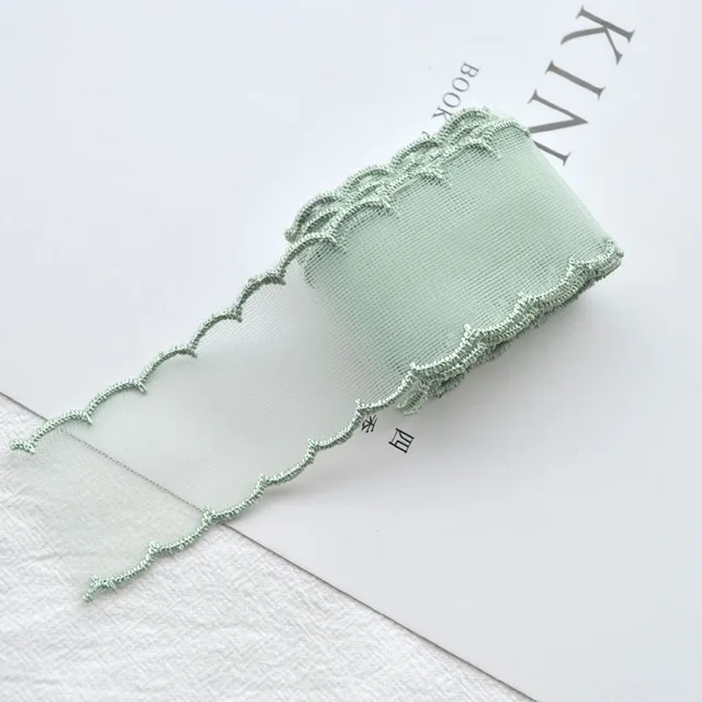 1yard Color Lace 38mm Fine Mesh Wave Ribbon  Decoration Handmade Headdress Hair Accessories DIY Material Bow green