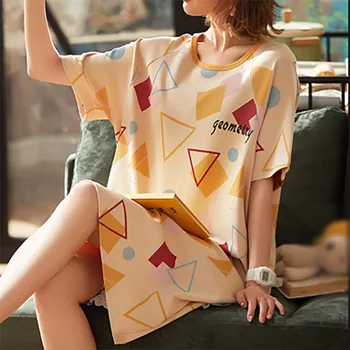 

Fashion Loose Home Dresses Summer Nightgowns Women Short-sleeved Print Nightdress