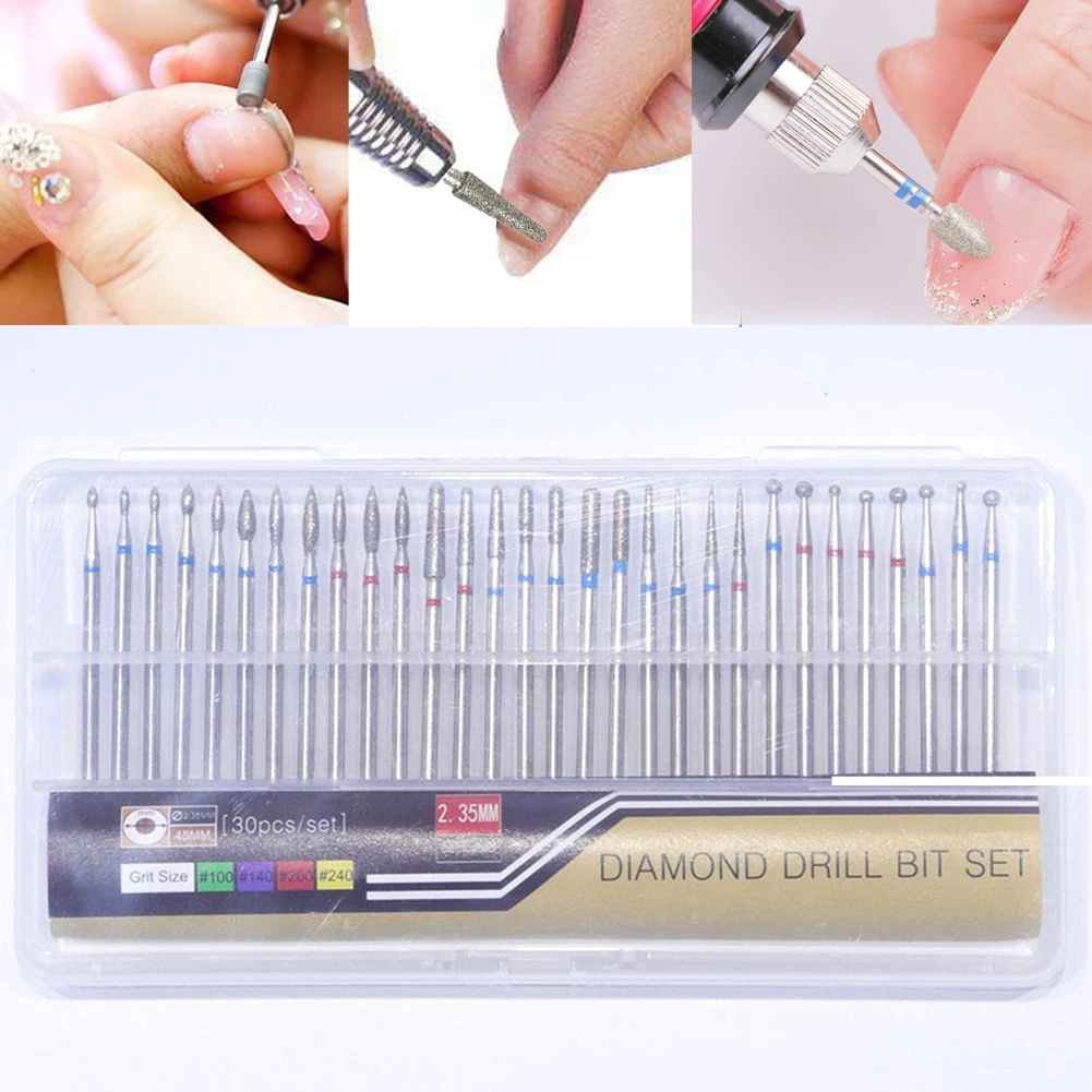 30pcs Salon Nail Files Set Dead Skin Electric Manicure Tools Burrs Cutter Polisher Art Professional Diamond Accessories Remove
