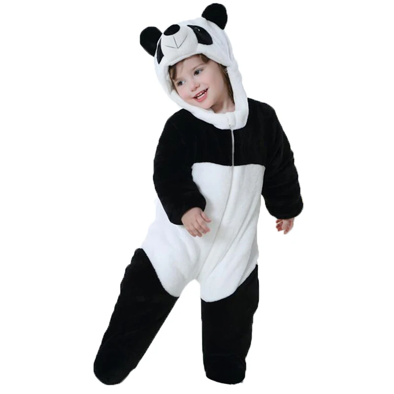 Маскарадный костюм панды с длинными рукавами для новорожденных; утепленный комбинезон в виде животных; комбинезоны с капюшоном для мальчиков и девочек; теплый хлопковый комбинезон для малышей