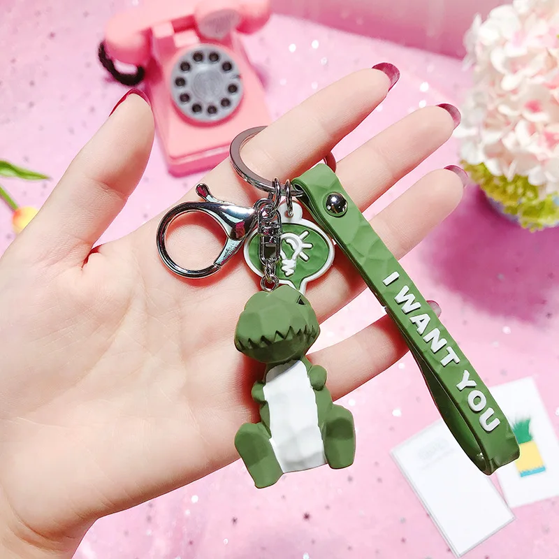 2019 New Fashion Cute Dinosaur Keychain Key Ring Fashion Cartoon PU Key Chain Creative Car Bag Phone Key Ring (4)