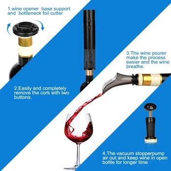 

Electric Wine Opener, Cordless Automatic Wine Bottle Opener Corkscrew Wine Opener Set-With Foil Cutter/Wine Aerator Pourer/Vacuu