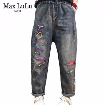 

Max LuLu 2019 Kroean Fashion Autumn Demin Trousers Ladies Embroidery Jeans Women Vintage Streetwear Casual Harem Pants Plus Size