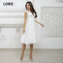 LORIE-Vestido corto de novia con manga corta, prenda Bohemia con apliques de encaje, de princesa, para boda, 2021