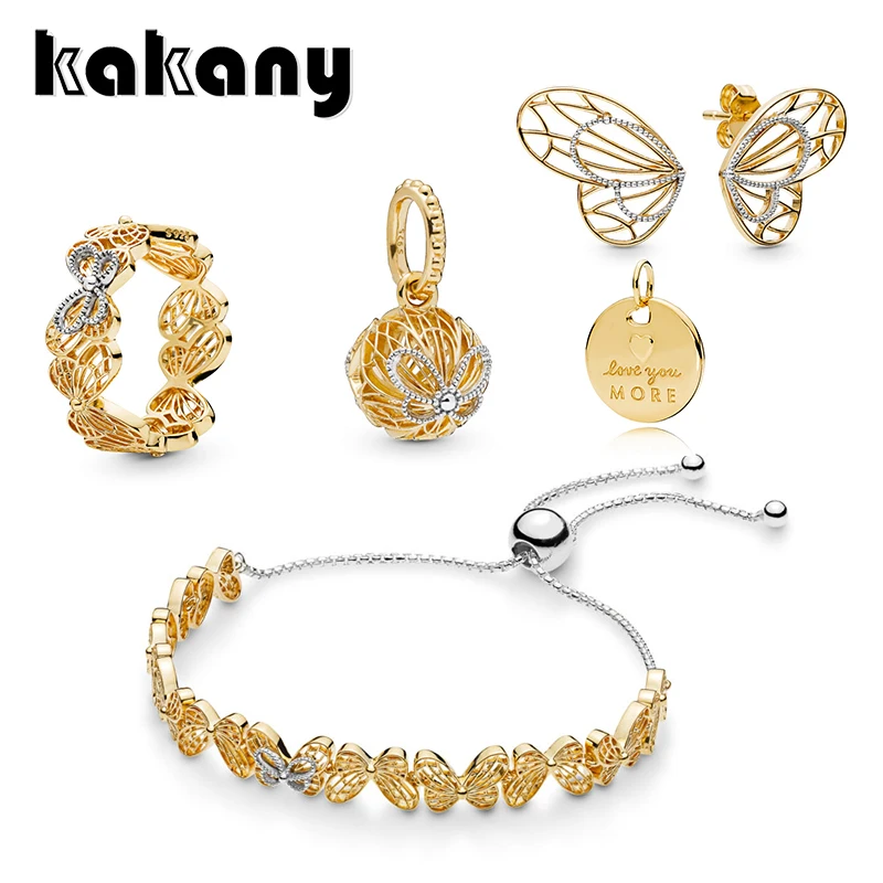 KAKANY Весенние Новые блестящие ажурные серьги с бабочками Оригинальные 925 пробы серебряные модные ювелирные изделия