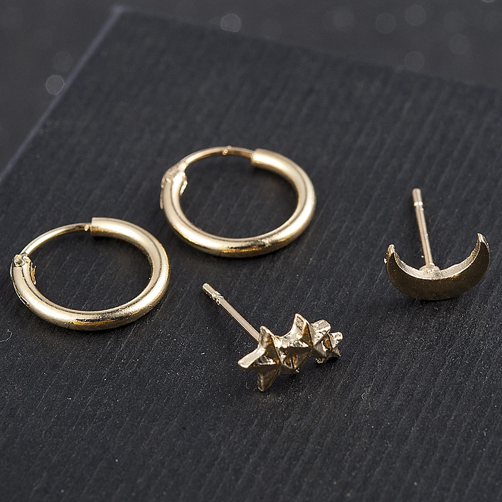 Винтажные Звезды Луна Круг Сердце гвоздик для пирсинга Комплект сережек для женщин смешанный дизайн маленькие серьги шпильки манжеты серьги набор