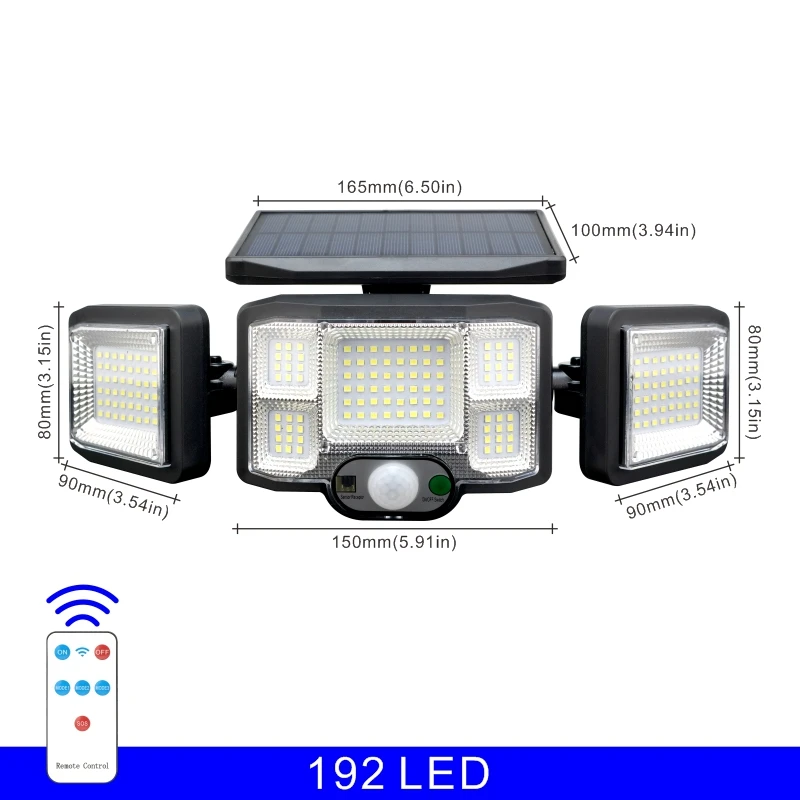 solar yard lights Outdoor LED Solar Lights 192 COB 3 Head Motion Sensor Patio Lights Waterproof 3 Modes with Remote Control Wall Lamp Garden Light solar wall lights Solar Lamps