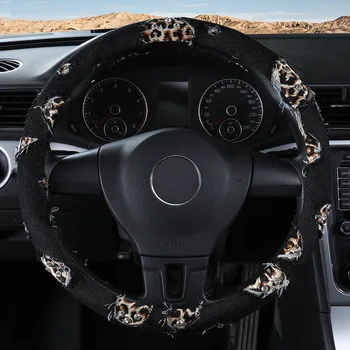 

Fashion Car Steering Wheel Cover 38cm Universal Leopard Denim Material With Drill Anti-skid Steering Wheel Cover Car Accessories