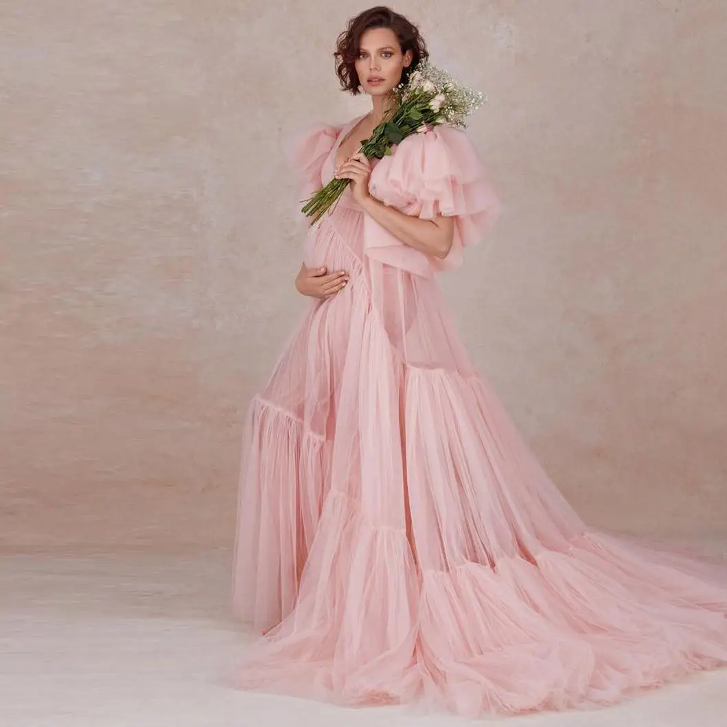 Prom Evening Dresses Bridal Robes Long Floor Length Sheer Women Dress Photo shoot Tulle Maternity Dressing Gowns for Photography