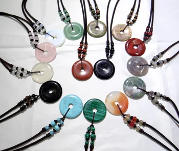 

Natural stone Quartz Crystal tiger eye aventurine Opal lapis Turquoises donut charms Pendant for diy Jewelry making necklace