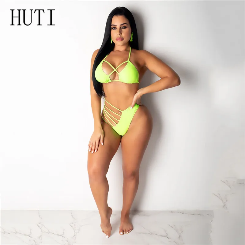 HUTI Модный женский ажурный люминесцентный купальник из двух частей боди сексуальный летний обтягивающий комбинезон с вырезом на спине Повседневный пляжный комбинезон