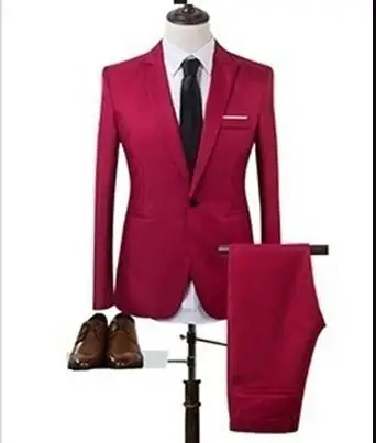 ZOGAA высокое качество мужские модные тонкие костюмы мужские деловые повседневные Костюмы жениха 2 шт свадебный костюм мужская куртка брюки наборы - Цвет: Бургундия