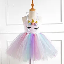 Новинка; популярное газовое платье-пачка, расшитое пайетками и единорогом; платье для девочек; платье принцессы; головной убор; платье с единорогом