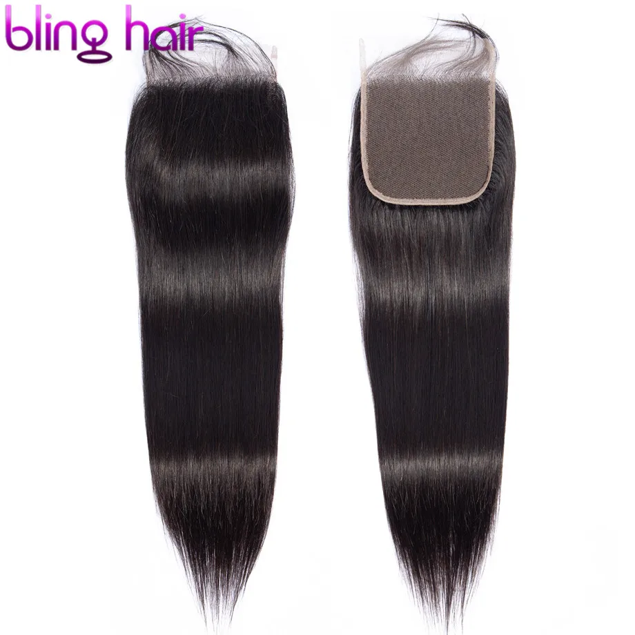 Bling-pelo humano liso brasileño cierre, 4x4, encaje libre/Medio/tres partes, Remy, Color Natural, envío gratis