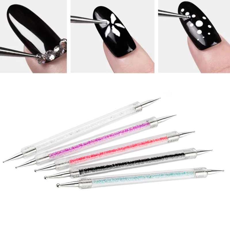 5 шт./компл. двухконфорочная вафельница для цветной рисунок точка сверления ручка прозрачный лак для ногтей акриловая ручка для рисования в горошек DIY инструменты для ногтей