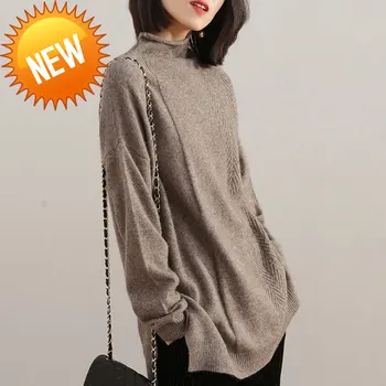 

and Autumn Winter New Cashmere Sweater Women's Half-Neck Sweater Pullover Loose Long-sleeved Knit Bottom Twist