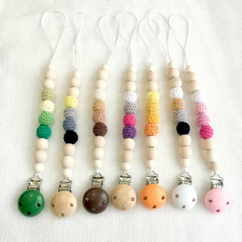 

Baby Wooden Pacifier Clip Teething Beads Paci Holder Clips Teether Toy Chew Beads Shower Gift Dummy Clip Chain Baby Accessories