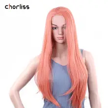 Длинные прямые натуральные коралловые оранжевые женские синтетические парики, парик на кружеве Chorliss, средняя часть фронтального кружева, парик для косплея, вечерние парики