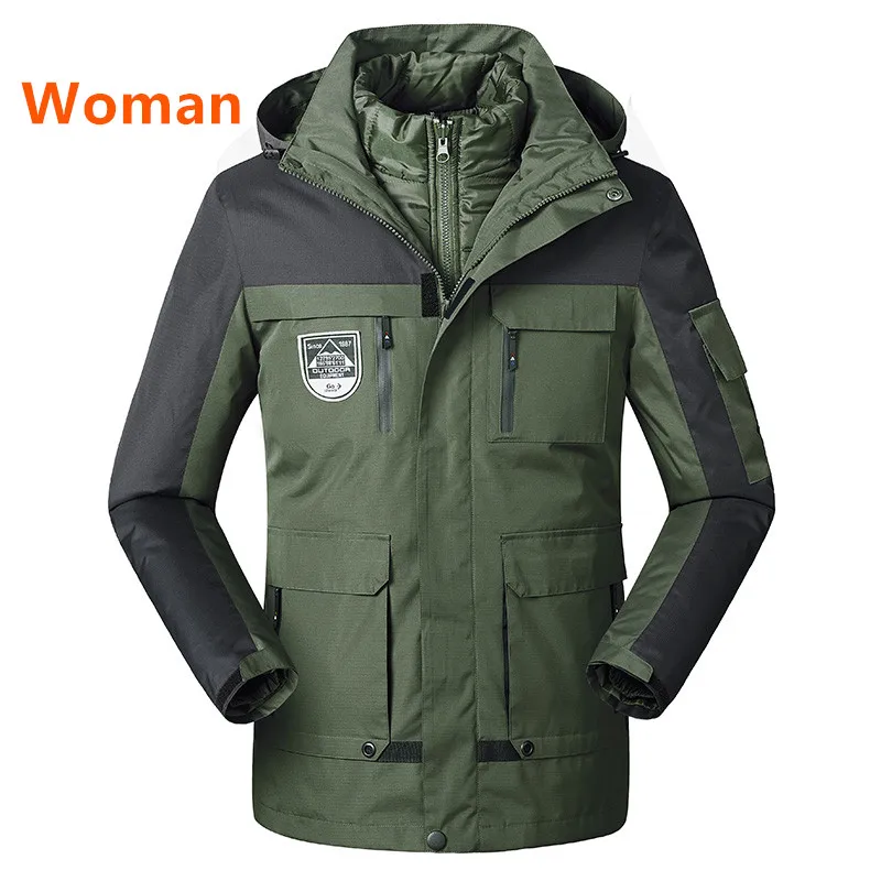 Зимний теплый ветрозащитный лыжный костюм софтшелл для мужчин и женщин, водонепроницаемые куртки, одежда для рыбалки, Спортивная дышащая Солнцезащитная одежда Daiwa - Цвет: Women Army Green