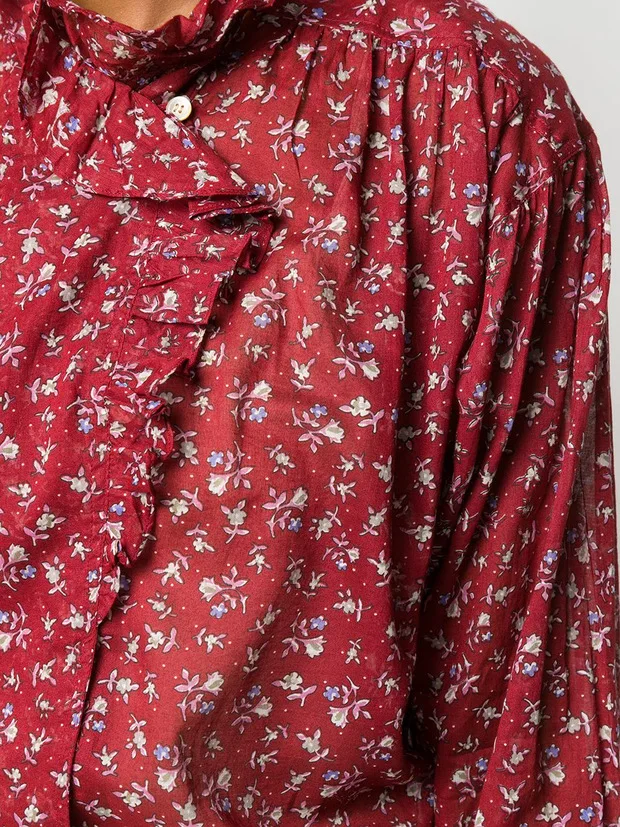 Women Floral Printed Blouse Ruffles Trim Early
