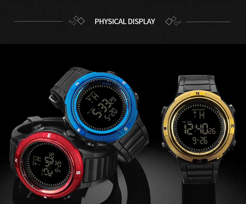 SANDA, модные спортивные часы, мужские, брендовые, Роскошные, электронные, светодиодный, цифровые наручные часы для мужчин, водонепроницаемые, Relogio Masculino 360