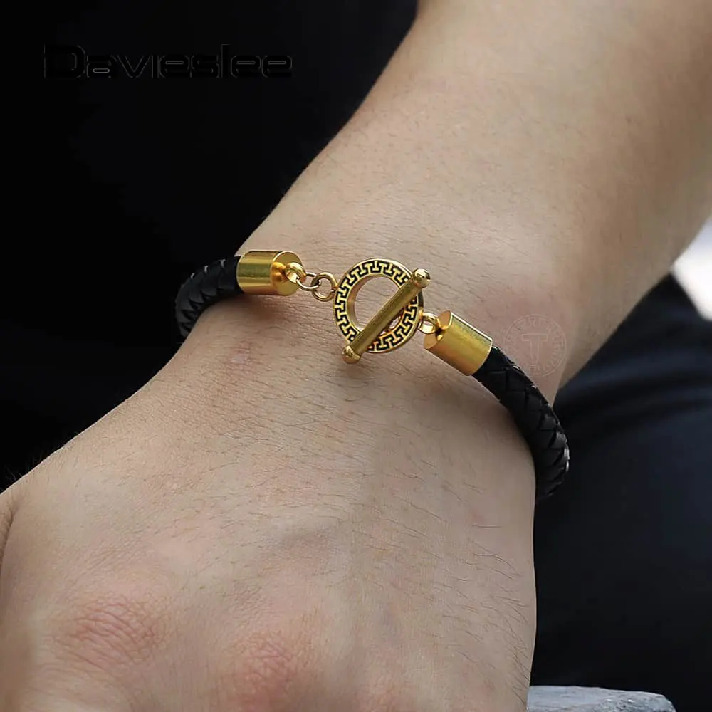 6 мм кожаный браслет для мужчин и женщин, черный кожанный браслет ручной работы, серебряный, золотой цвет, Уникальная Застежка, ювелирные изделия, подарки LTBL008