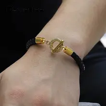 6 мм кожаный браслет для мужчин и женщин, черный кожанный браслет ручной работы, серебряный, золотой цвет, Уникальная Застежка, ювелирные изделия, подарки LTBL008