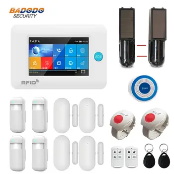 

WiFi GSM GPRS home Alarm system 4.3 inch Touch Screen with 100m solar powered infrared beam sensor (optional) sos panic button