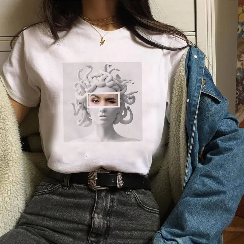 Poleras Mujer De Moda 2019 Summer T Shirt Women Medusa Print Vogue Harajuku Tshirt Plus Size Aesthetic T-shirt Camiseta Mujer