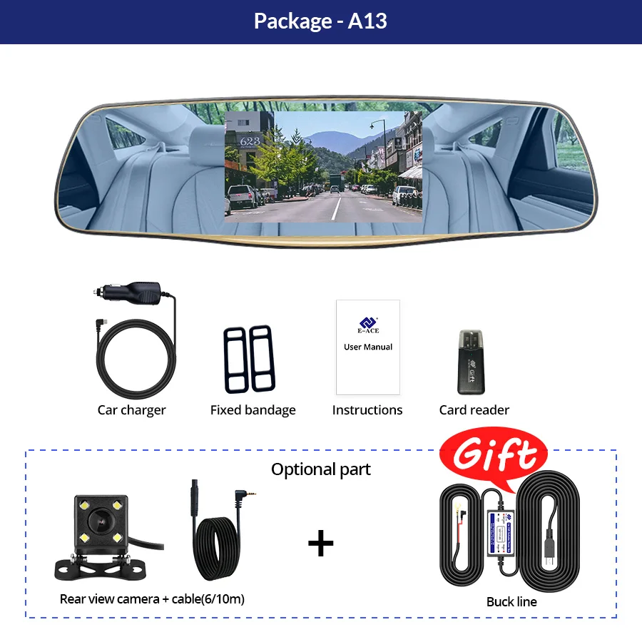 E-ACE A01/A13 Автомобильный видеорегистратор Dashcam FHD 1080P dvr зеркальная видеокамера автомобильная камера с камерой заднего вида авто регистратор видеорегистраторы видеорегистратор