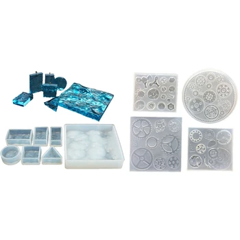 

7Pcs 3D Water Ripple Silicone Mold Epoxy Jewelry Beads Making & 4 Pcs Unique Punk Gear Wheel Clock Silicone Jewelry Mold