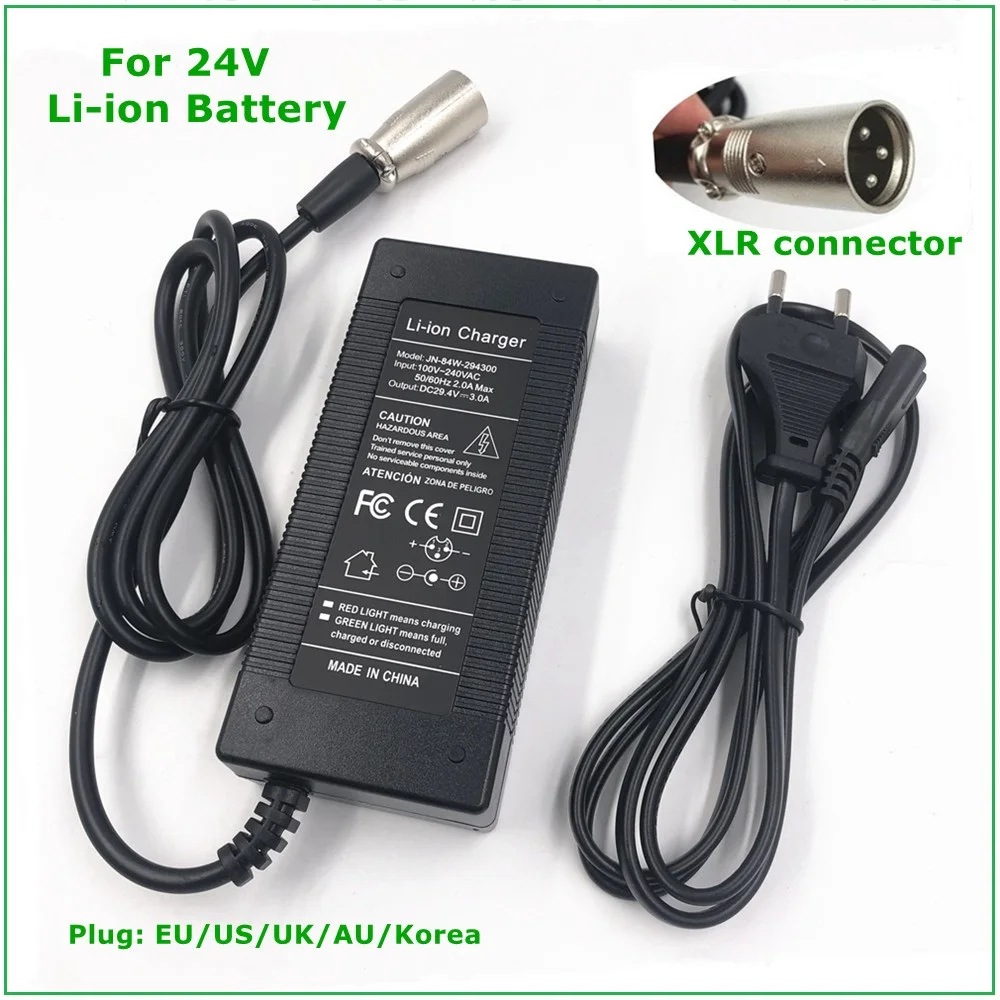 Temperature Protection,3A,B 24V 2A / 3A LiION Electric Scooter Battery Charger 29.4V Scooter Charger Lithium Electric Bicycle Battery Charger Fast Charging 