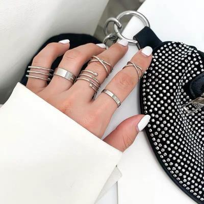 Silver Color Rings For Women Fashion Girl Gold Metal Ring Set Engagement Wedding Casual Party Gift Punk Boho 2021 Jewelry