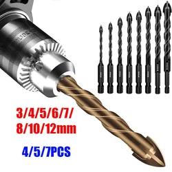 4/5/7Pcs Croix Hexagonale Forets Pour Le Carrelage Verre Céramique Outils De Forage En Béton De Brique Dur Alliage Triangle Outil Kit 